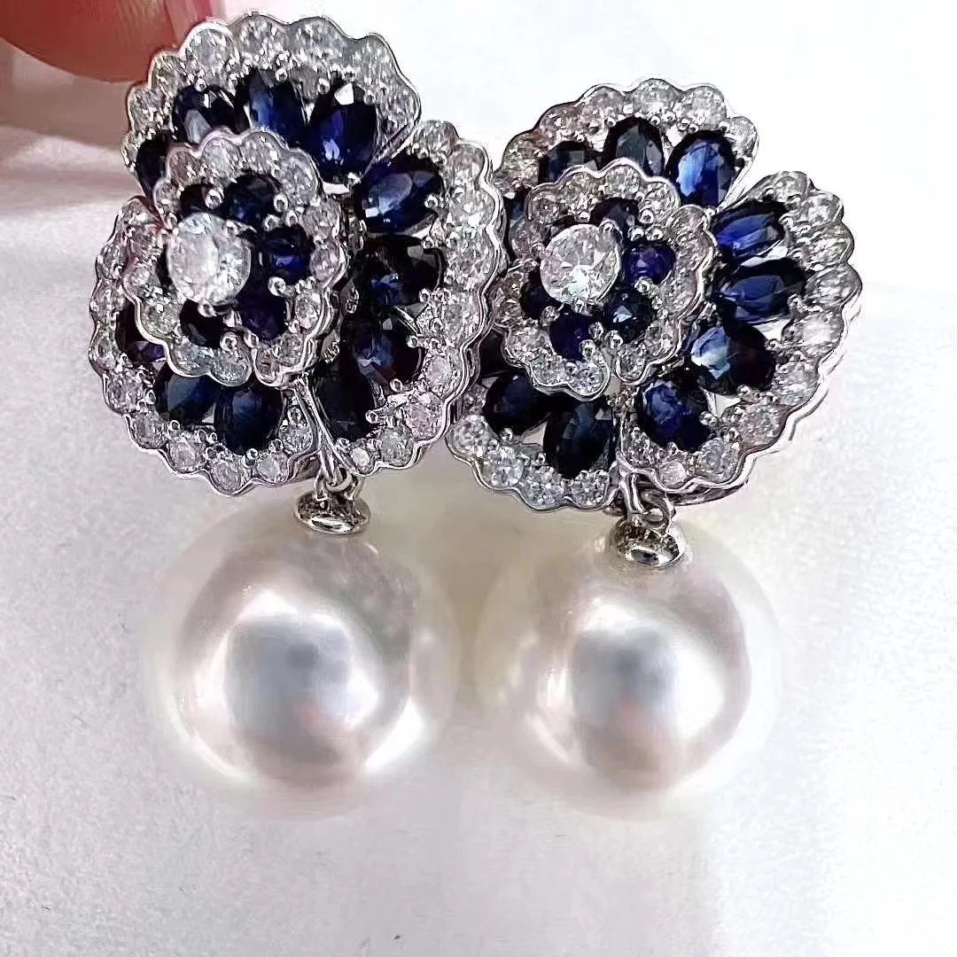 E2222 11-12mm DIY Natural Freshwater Pearl Charm Earrings Mounting Accessory 925 Sterling Silver Gold Plated  Jewelry for Women