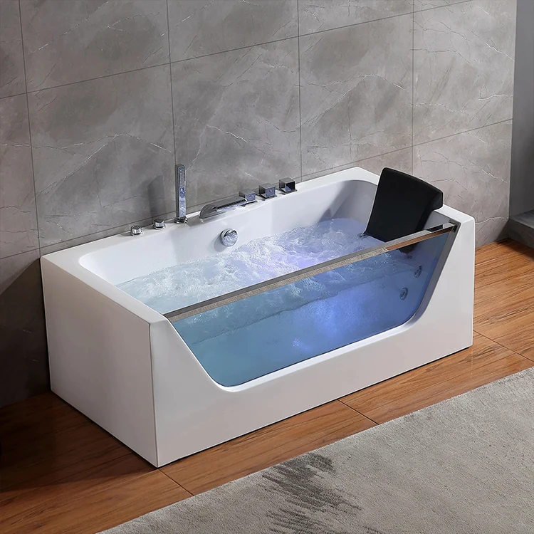 Hot Selling White Whirlpool Acrylic Bathtub Spa Hydro Massage adult for 1 Person with Pillow Three Sided Art Skirt Bathroom Tub