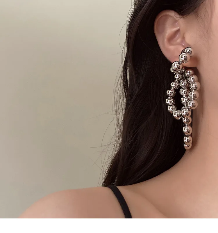 2023 New Arrival Fashion Jewelry Silver Beaded Handwoven Earrings for Women Design CCB Handmade Silver Drop Earrings