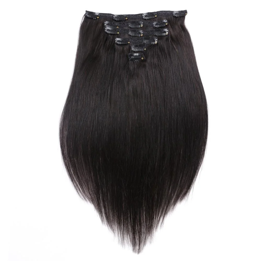 100 gram clip in human hair Peruvian cuticle aligned virgin seamless clip in hair extensions bundles vendors