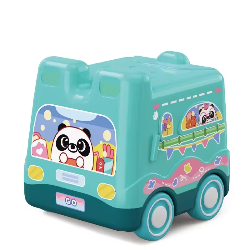 New Cute Cartoon Mini Bus Car Toy Children Inertia Transparent Gear Drop-Resistant Alloy Bus Birthday Gifts Cheap Fun Play