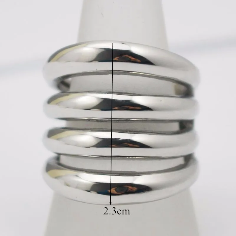 Silver Women Long Finger Rings Fashion Jewelry Stainless Steel Muliti Layer Ring Size 5 6 7 7.5 8 9 10 11 11.5
