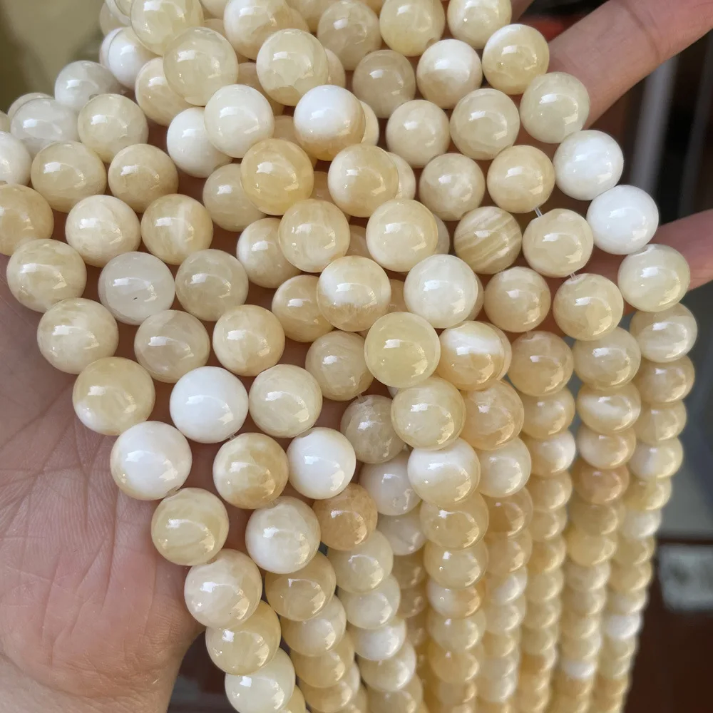 Polished Yellow color processed Round Jade Loose Beads For Making Necklace Bracelet 4-14mm Stone for Jewelry Making