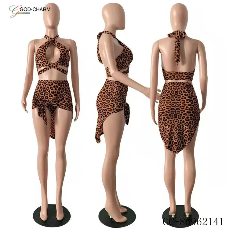 *GC-86962141 2022new arrivals Wholesale  Low moq womens sexy club wear two piece open boobs leopard print dress African clothing