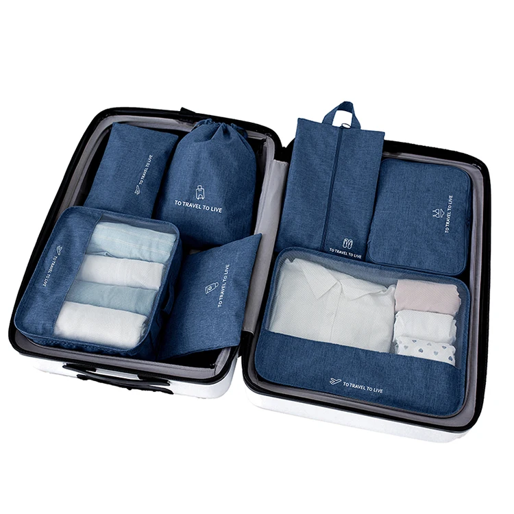 Unique Large Capacity Waterproof 7 pcs in 1 Set Polyester Packing Cube Carry On Packing Cubes Set For Underwear Shoes Storage