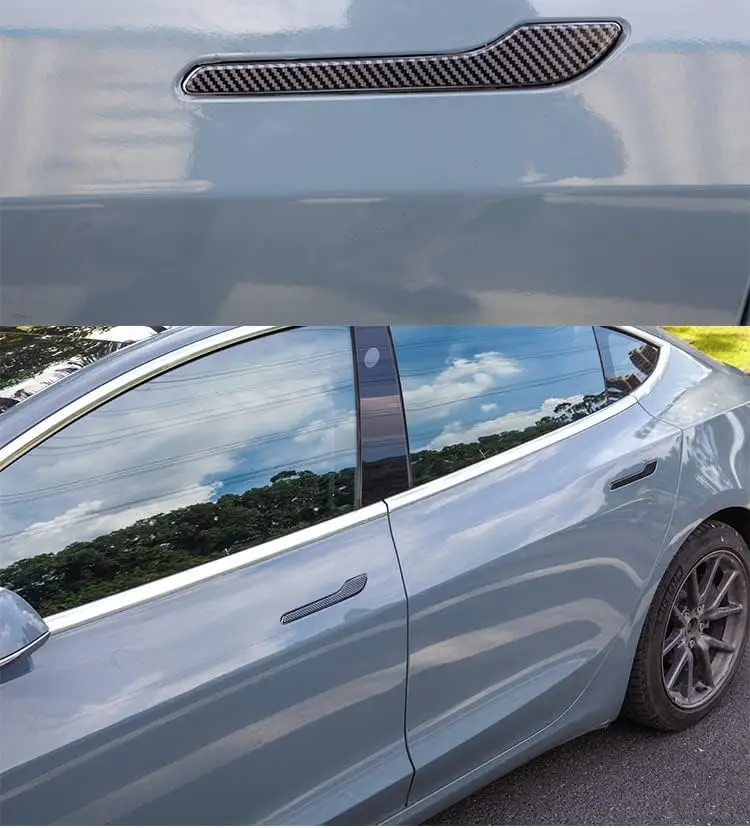Car Interior Accessories Decoration Replacement Carbon Fiber Door Handle Trims Sticker Cover For Tesla Model 3