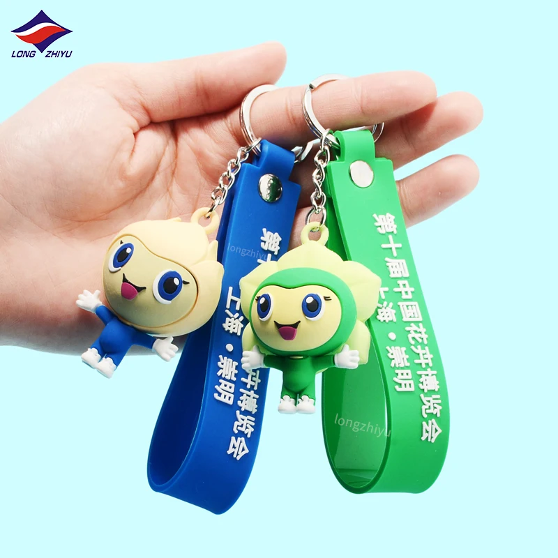 Longzhiyu Kawaii 3D Doll Keychain Custom Logo Rubber Strap Soft PVC Keyring Anime Cartoon Rubber Key Chain