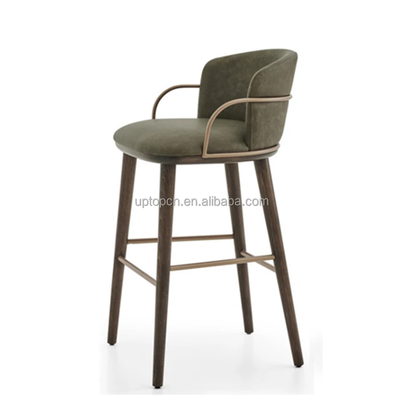 Solid wood high chair modern coffee shop casual dining chair net red bar light luxury American houndstooth bar stool