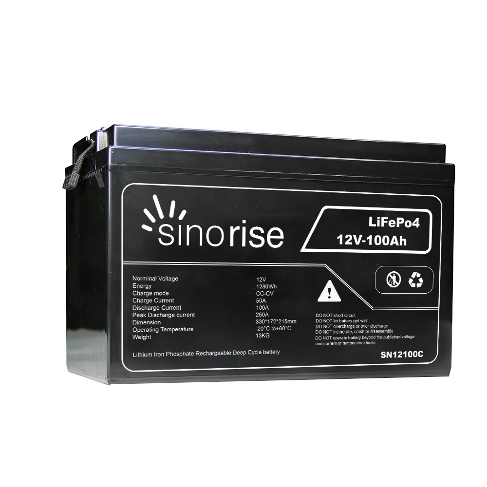 2022 sinorise Hot Sale Lifepo4 Deep Cycle Solar Rechargeable Lithium  Lifepo4 12 Volt 100ah