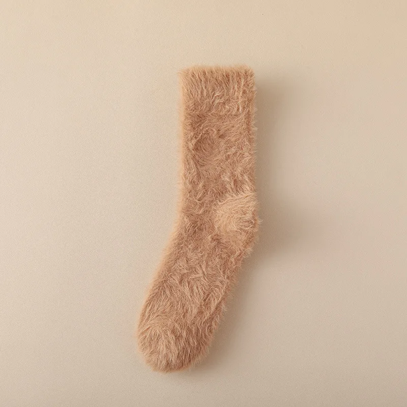 Custom Slipper Socks Fuzzy Fluffy Thick Warm Socks Unisex Men Women Knitted Embroidered Logo