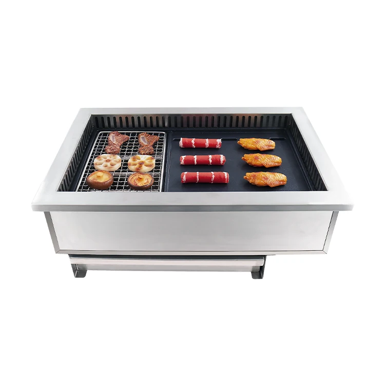 Commercial Furniture Dining Table Set Smokeless Indoor Electric Built In Korean BBQ Grill Table