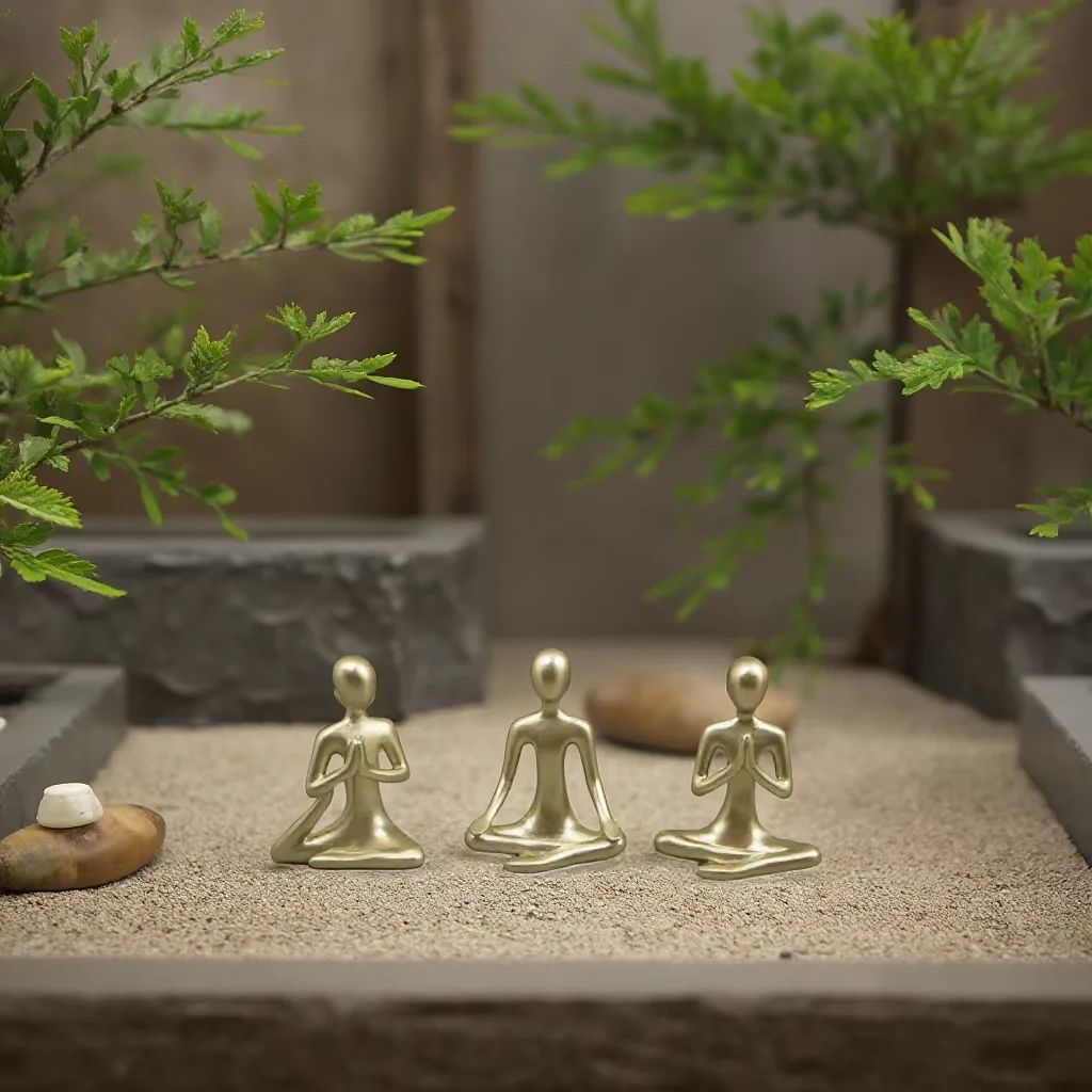 Set of 3 Resin Zen Yoga Statues Gold Meditation Figurines with Color-Changing Feature for Bookshelf Home Decor