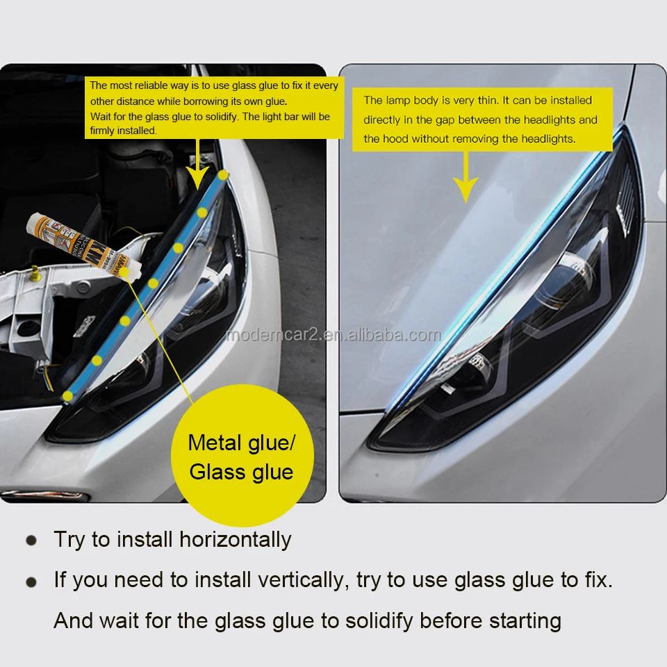 2x  Newest Start-Scan LED Car DRL Daytime Running Lights Auto Flowing Turn Signal Guide Thin Strip Lamp Styling Accessories