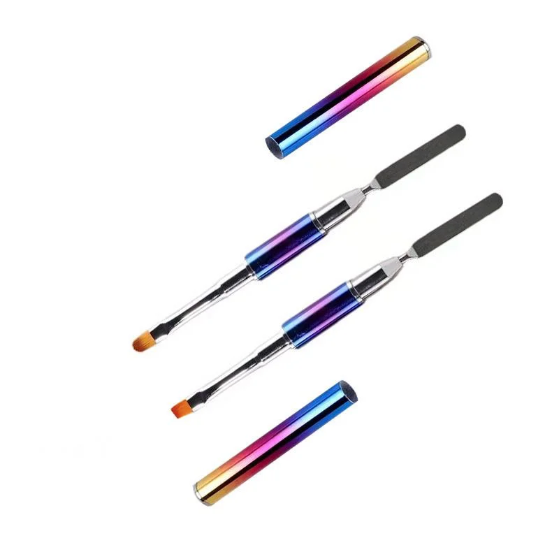 Gradient color titanium dual purpose stain steel push gel nail brush diy extended gel pen