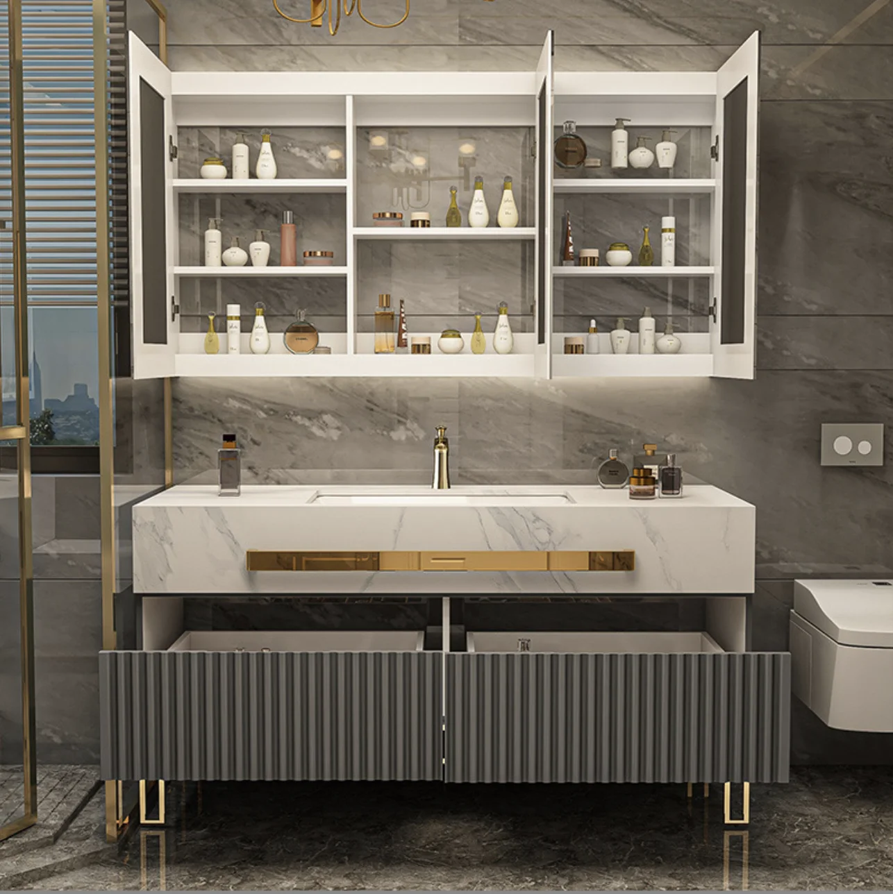 Modern Design Vintage Natural Marble Bathroom Vanity with Sink Wash Basin Cabinets for Villas