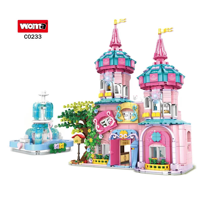 WOMA TOYS C0233 1586Pcs Brick Villa Fountain Building Blocks Set Toy Castle For Girl