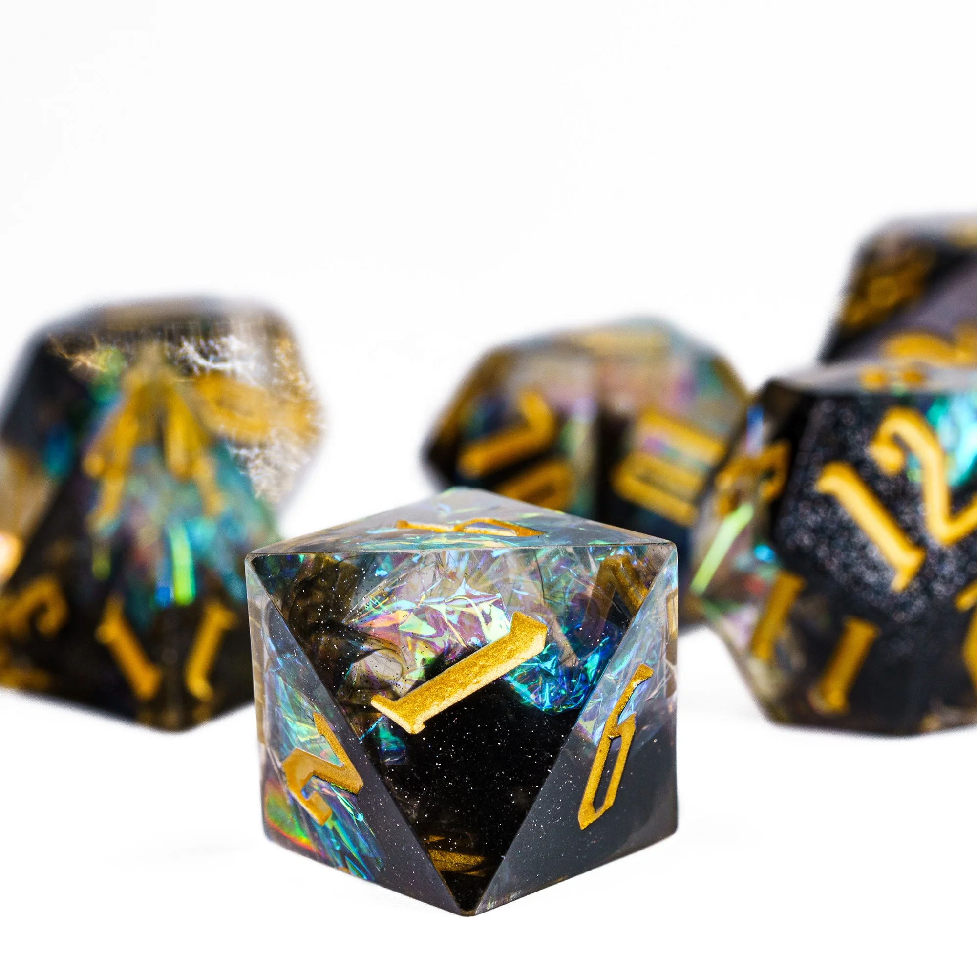 Udixi Custom Transparent Glitter Paper Resin Dice Dungeons and Dragons DND RPG board game Dice Set