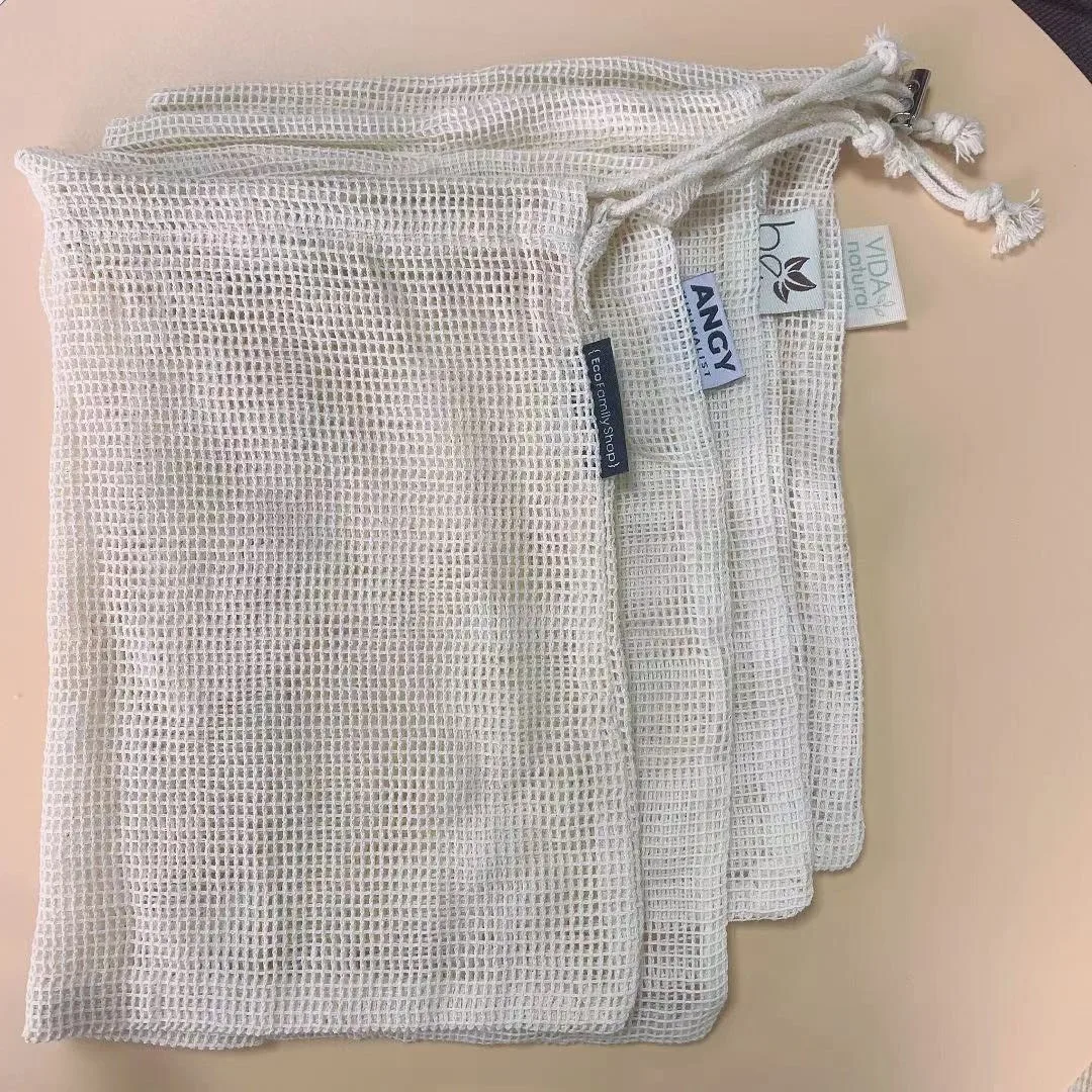 Wholesale Zero Waste Eco friendly cotton mesh drawstring bag for fruits mesh cotton bag