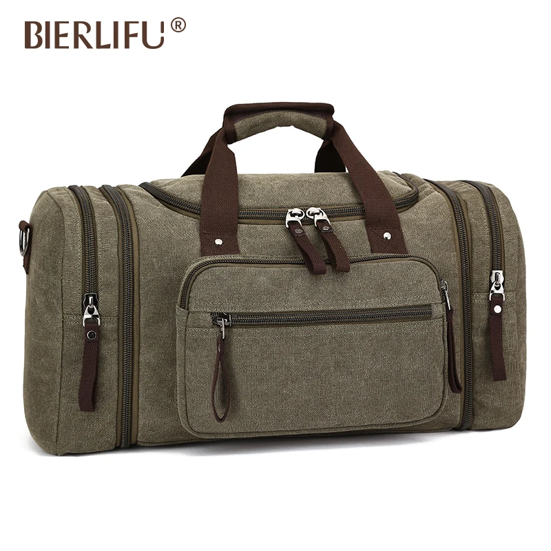Large capacity cotton canvas carrying luggage bag weekender sport travel bags men overnight duffle bag
