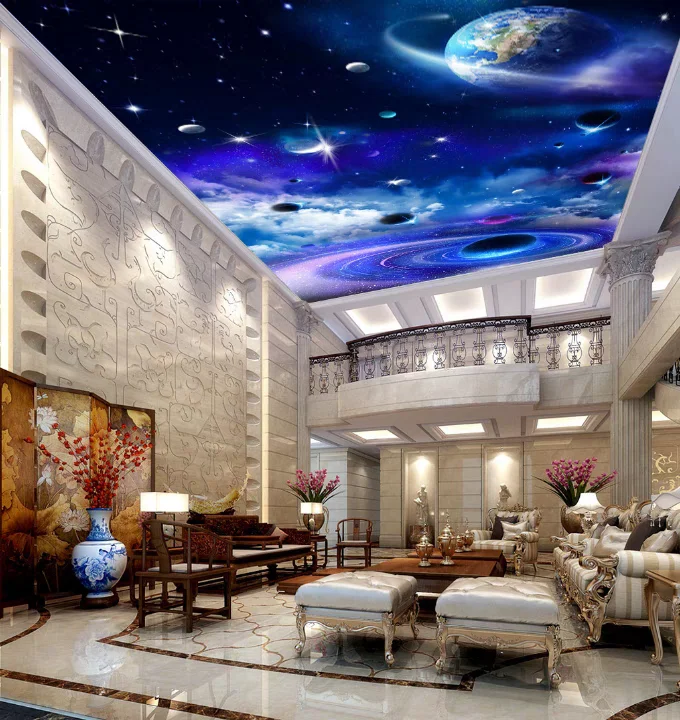 pop style moon universe Bed room Ceiling decor night decorative films printed stretch ceilings  film design