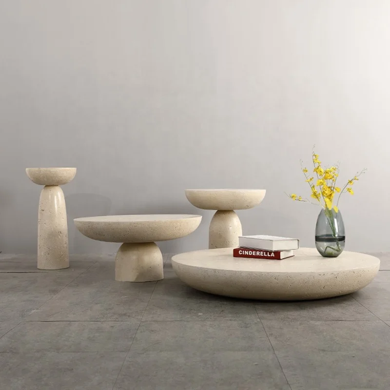 Заводская цементная железобетонная гостиная wabi-sabi изготовленный на заказ травертин современный открытый круглый чайный столик