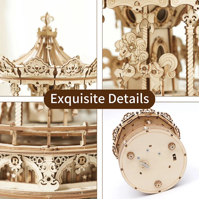 Robotime  Valentines Gifts AMK62 Romantic Carousel 3D Wooden toys Diy Handmade Assembled Jigsaw Puzzle Pieces