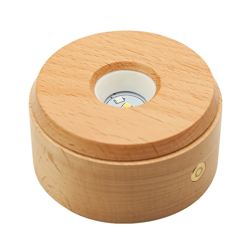 Usb Integrated Lamp Holder Crystal Led Polished Folk Art Solid Wood Base Rotating Multi-Mode Seven-Color White Ball Match Square