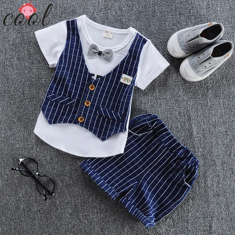 
sides openning t shirt + strip shorts clothing sets soft cotton kids baby boys sports outfit 