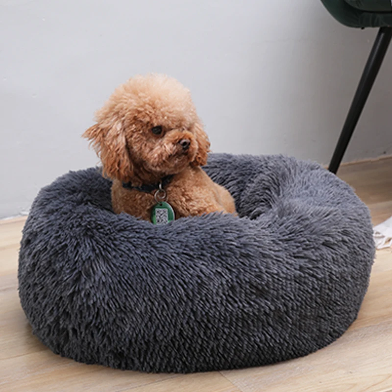Custom Shape Wholesale Faux Fur Pet Puppy Comfortable Washable Soft Fluffy Plush Dog Cat Bed with Slip-Resistant Bottom