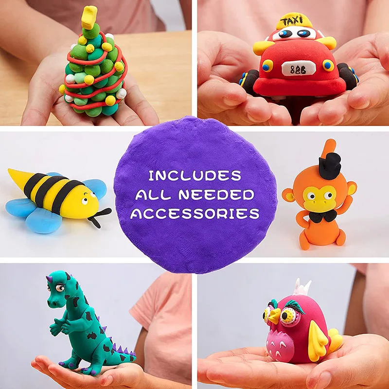Playdough Toys DIY Clay Kids Plasticine Modeling Clay Jungle Carnival Animal Toys Creations Tool Set