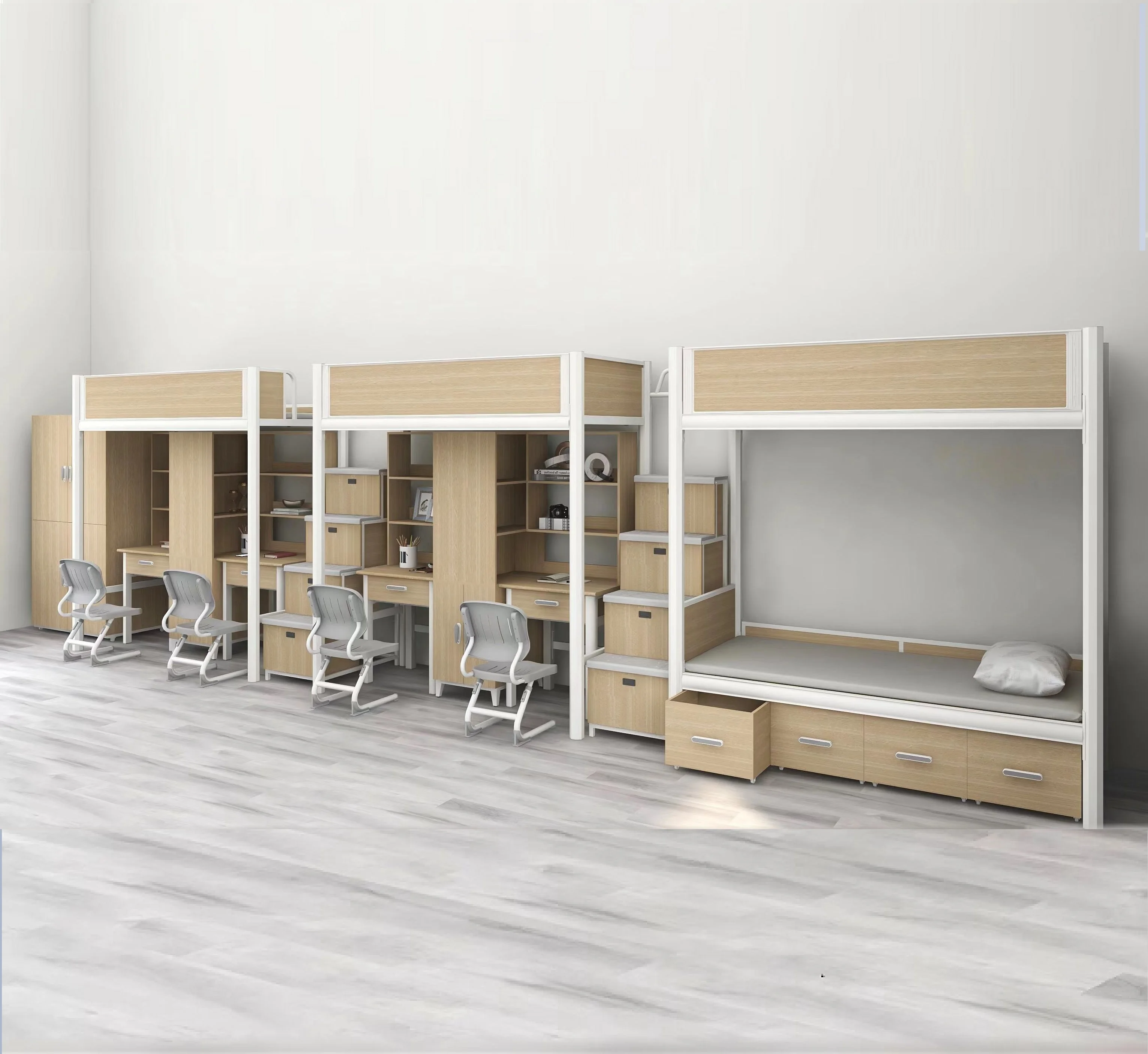 Custom Size Over Full Size Metal Steel Twin Bunk Loft Hostel Bed For School Dormitory Used