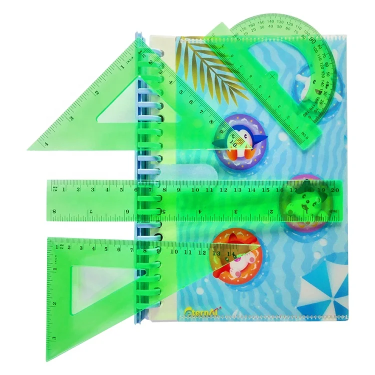 Customized 8 Inch Plastic Math Geometry Tool Ruler Set  4 Pcs Geometry Plastic Ruler Set