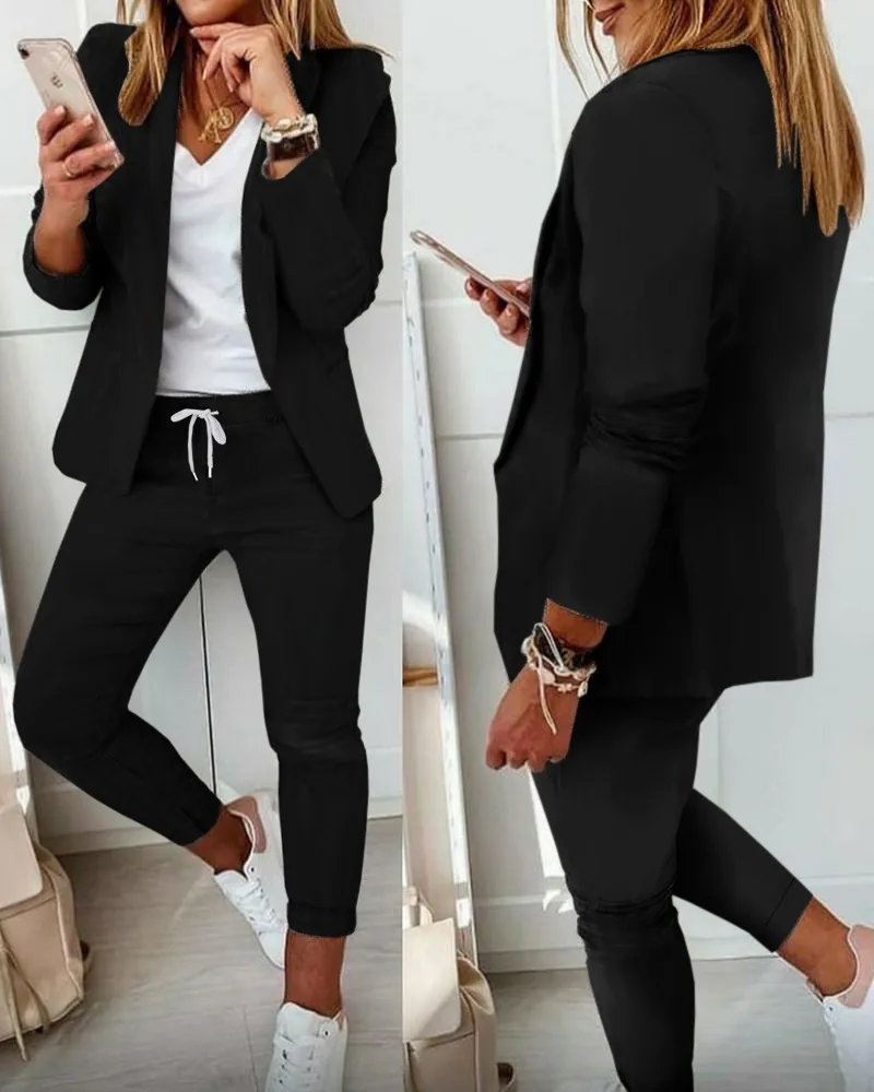Womens Spring Suit Set Dressy Casual Business Work 2 Piece Outfits for Office Open Front Blazer and Pants Solid Sets