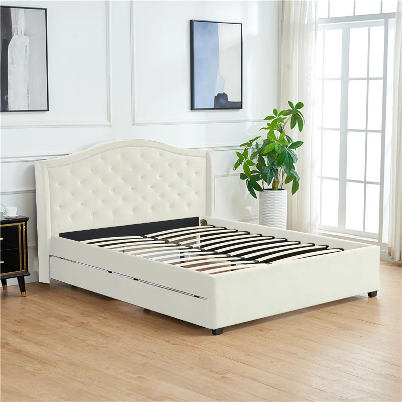 2022 fashion style wholesale hydraulic drawer storage bed high quality fabric drawer bed