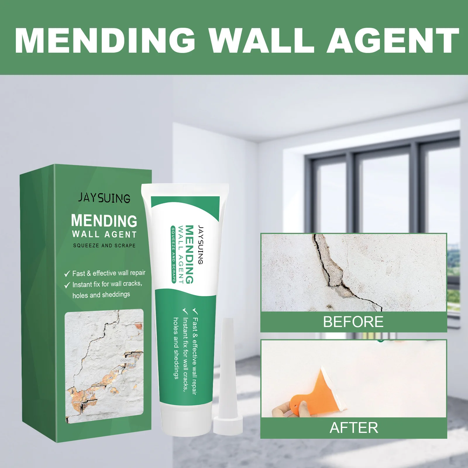 Private Label Jaysuing Anti Crack Wall Peeling Mending Hole Filler White Wall Repair Paint