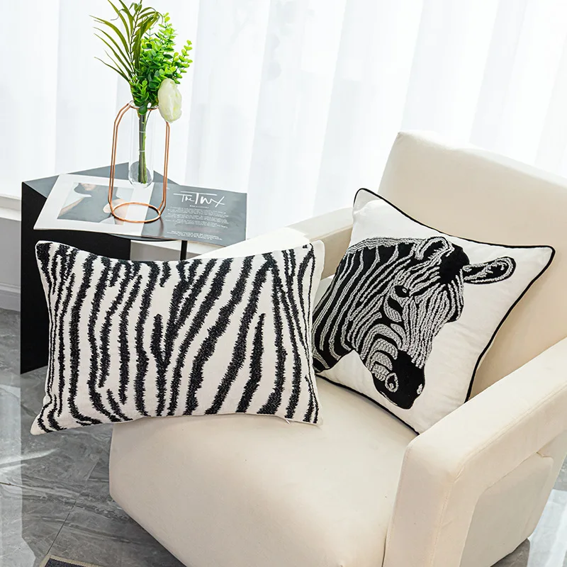 Boho Throw Zebra Plush Pillow Cover Case Farmhouse Style Sofa Home Decoration