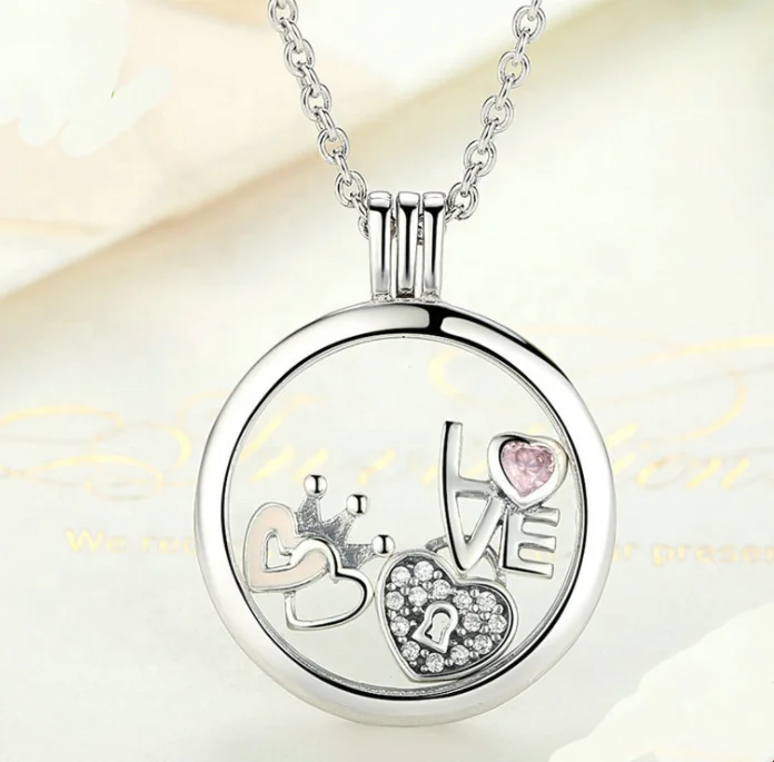 DIY Trendy Jewelry Custom Floating Charm Round Shape Locket Necklace 925 Sterling Silver Pendant for Women Gift