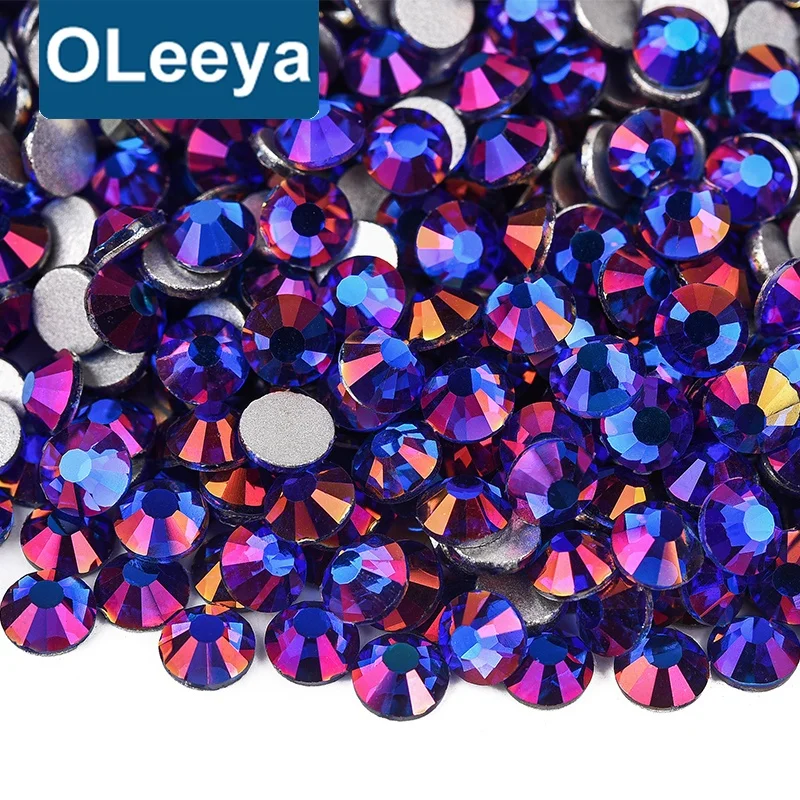 OLeeya Factory Popular Blue Rhinestones Colors Series Glass Crystals Flatback Non Hotfix Rhinestone for Garment Accessories