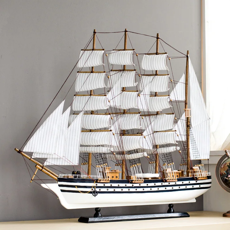 hight quality 100cm nautical mediterranean home desk decor wood sculpture crafts wooden sailboat sail boat ship model kits