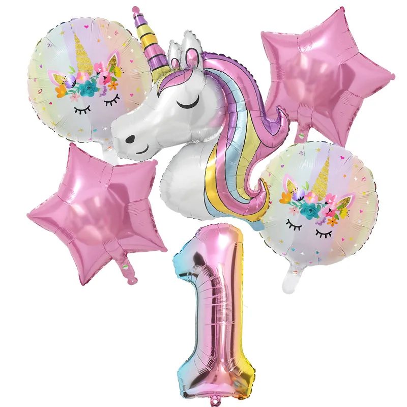 Rainbow Unicorn Balloon 32 inch Number Foil Balloons 1st Kids Unicorn Theme Birthday Party Decorations Baby Shower Globos K0077