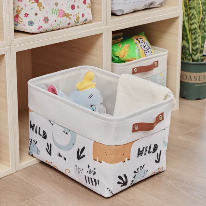 Cute Printing Foldable Canvas Fabric Storage Box Laundry Hamper Basket with Handles