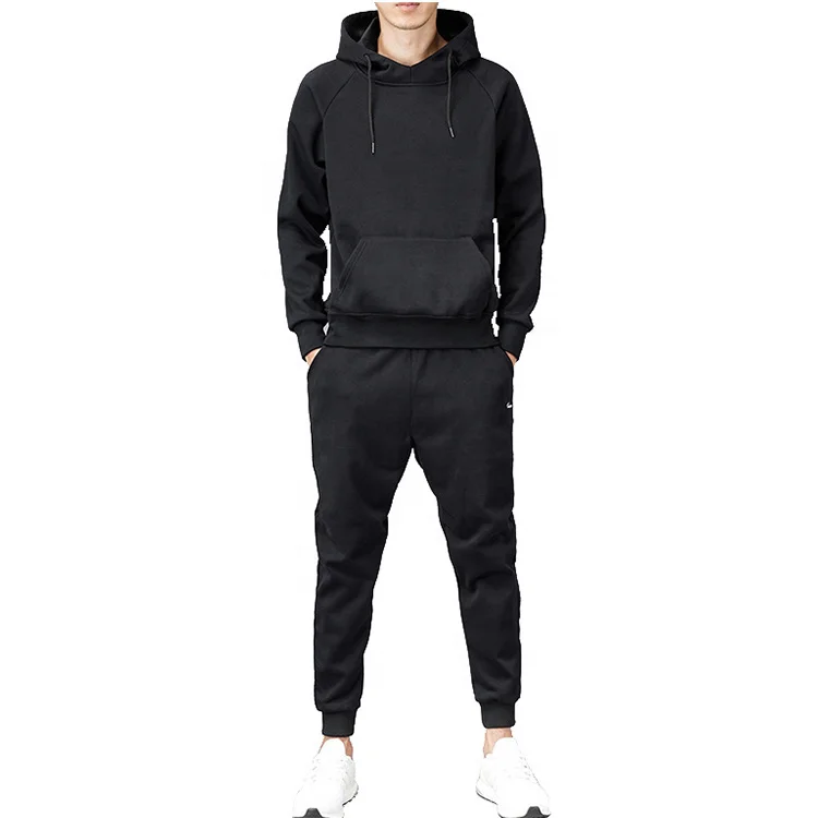 
Wholesale High Quality Winter 2 Piece Set Black Hoodie Sports Men Sweatsuit Tracksuit 