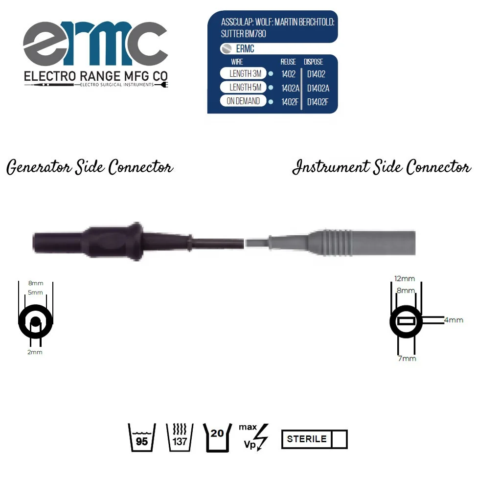 Most Selling Product 2023 Best Quality Electrosurgery Diathermy Bipolar Cable Flat Plug Safety Simons Sutter T Series ACC ICC