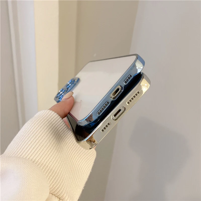 Прозрачный чехол для iphone xr квадратный бампер с кристаллами роскошный гальванический золотой 13 pro