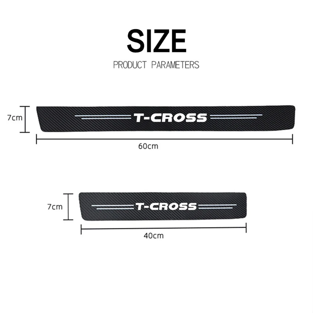 4pcs car accessories Door Sill Protector Stickers PU Leather Carbon Fiber for Volkswagen VW T-CROSS T CROSS sticker car styling