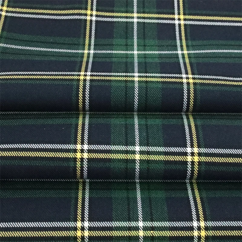 Wholesale Custom Stretch Plaid Tartan Fabric in Green Black Spun Dyed Twill Checked Fabric for Mens and Womens Suit Pants Skirt
