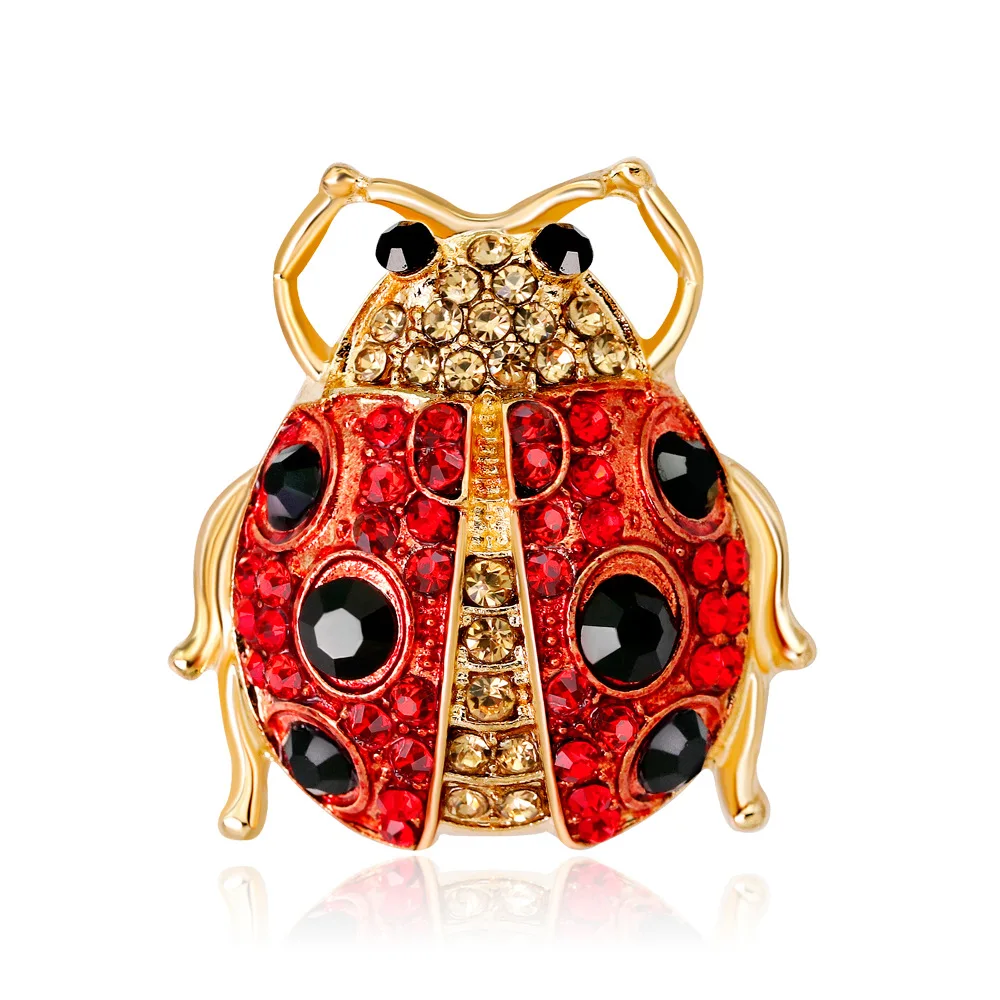 New Wholesale Popular Insect Brooch Gold Plated Red Crystal Ladybug Brooch