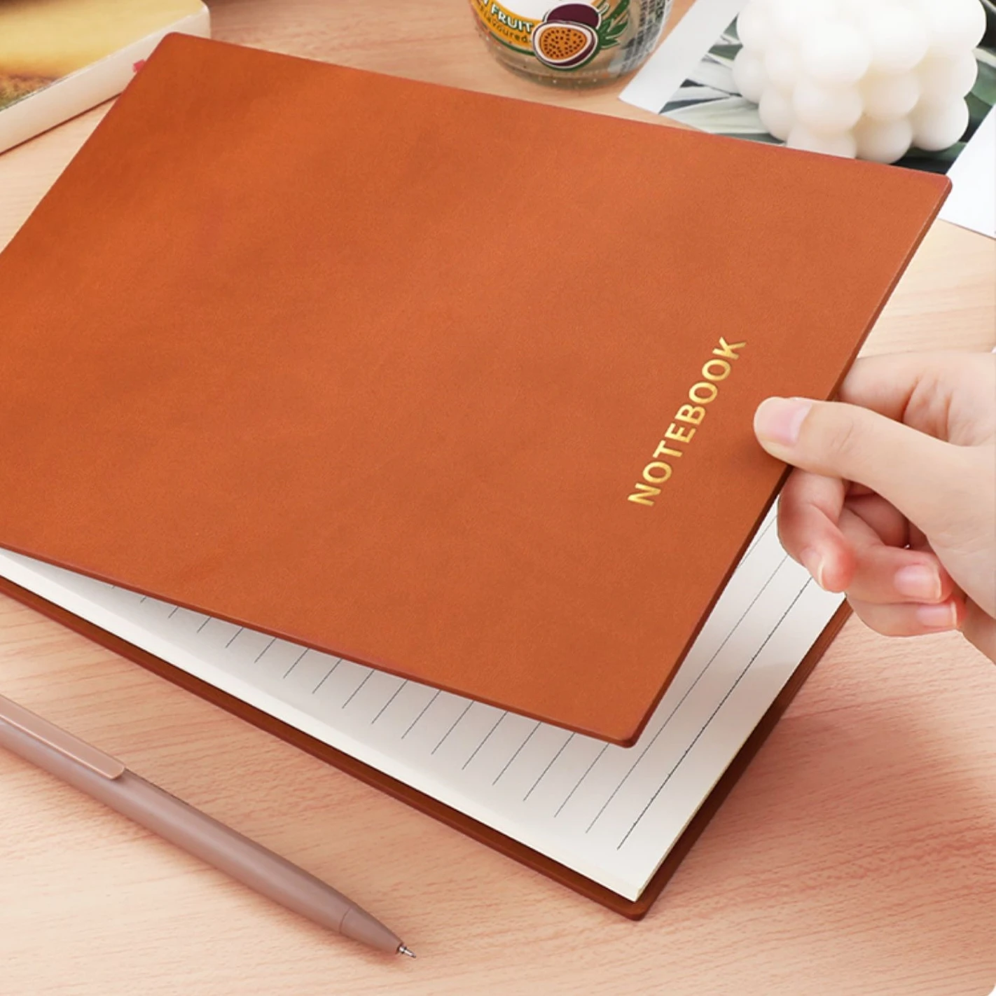 Free sample A5 B5 Unique design leather spiral notebook Slant up hardcover pu notebook custom notebook