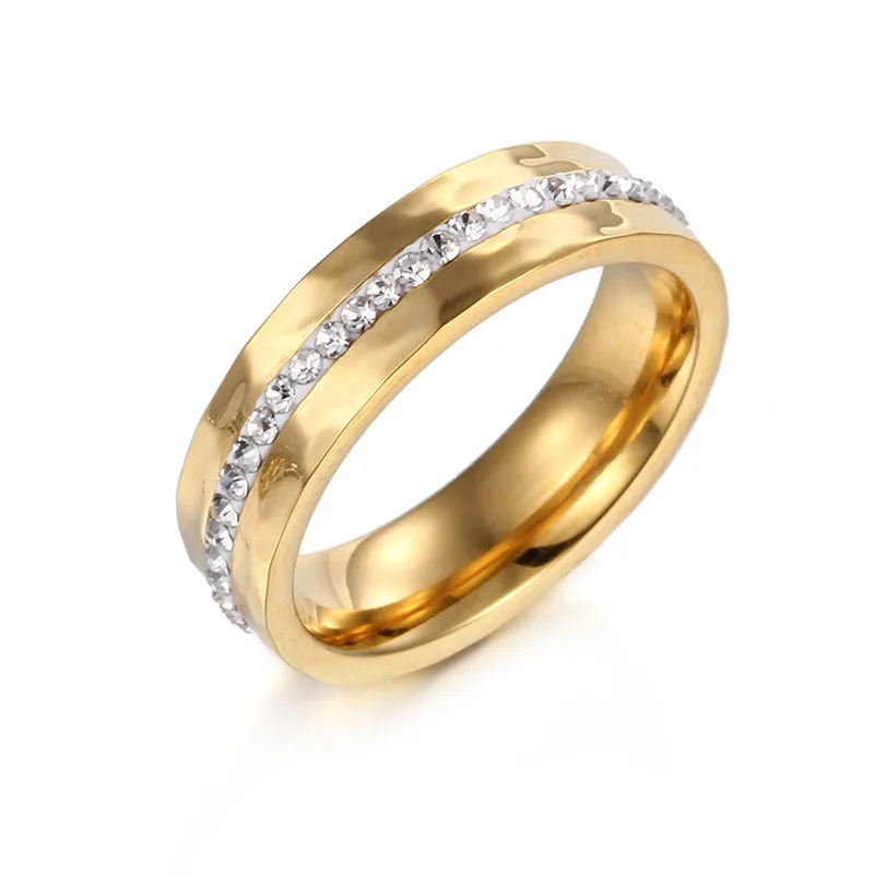 
Manufacturers Supply Genuine Fashion Titanium Steel Gold Couple Rings Zircon Inlaid 