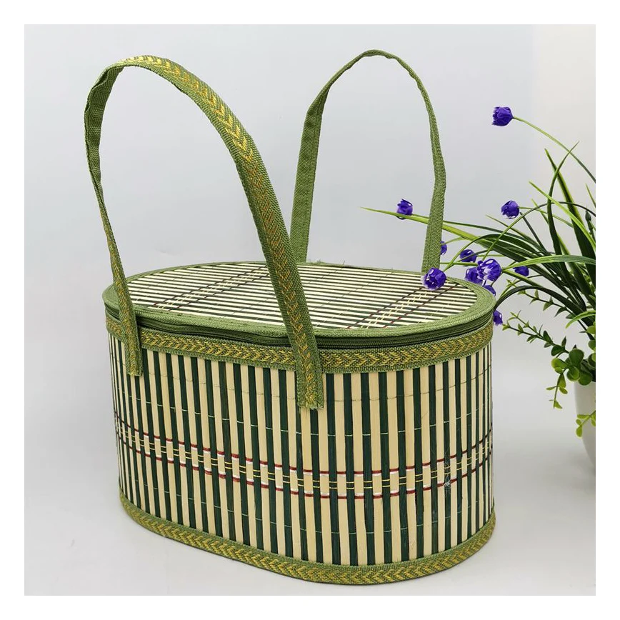 Decor weaving sustainable eco friendly empty bamboo fruit basket bamboo storage basket kitchen oval gift rattan bamboo basket